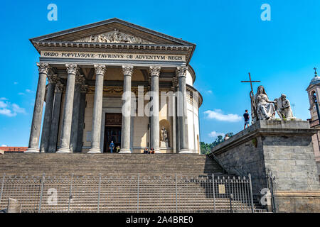 The steps  leading up to The Chiesa Gran Madre Di Dio , a Neoclassic-style church located in front of Piazza Vittorio Veneto ,Turin , Italy Stock Photo