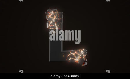 strangely cracked L letter. technological and mystical look with glowing inside details. suitable for technology and alphabetical themes. 3d illustrat Stock Photo