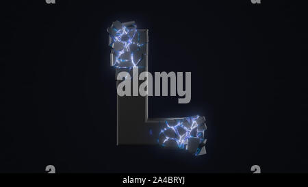 strangely cracked L letter. technological and mystical look with glowing inside details. suitable for technology and alphabetical themes. 3d illustrat Stock Photo