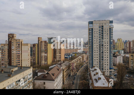 Autumn aerial shots of the city of Kiev in Ukraine Road and cars Stock Photo