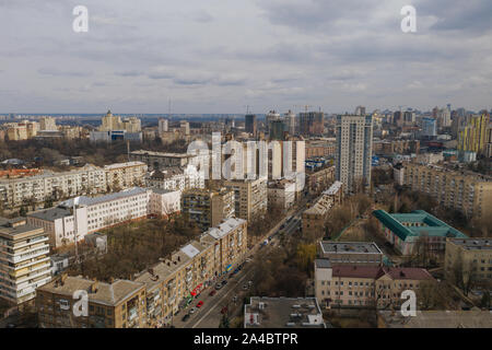 Autumn aerial shots of the city of Kiev in Ukraine Road and cars Stock Photo
