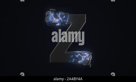 strangely cracked Z letter. technological and mystical look with glowing inside details. suitable for technology and alphabetical themes. 3d illustrat Stock Photo