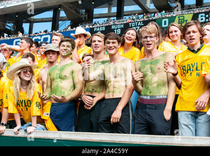 Waco, Texas, USA. 12th Oct, 2019. Baylor Bears students during the 1st half of the NCAA Football game between Texas Tech Red Raiders and the Baylor Bears at McLane Stadium in Waco, Texas. Matthew Lynch/CSM/Alamy Live News Stock Photo