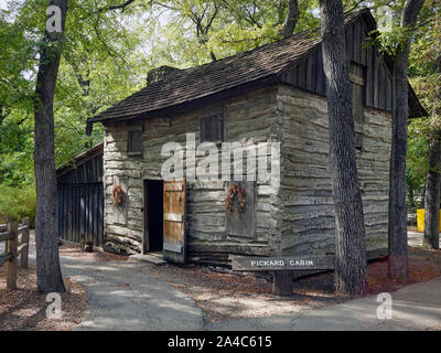 The Pickard Cabin at Log Cabin Village, a living-history museum complex in Fort Worth, Texas, owned and operated by the City of Fort Worth Stock Photo