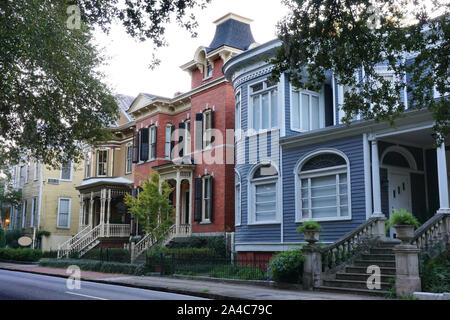 A row of colorful houses in Savannah Georgia Stock Photo