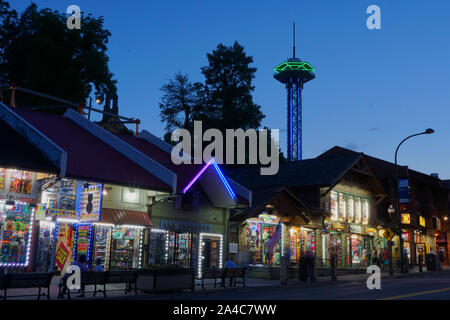 Shoppers in downtown Gatlinburg in the evening Stock Photo