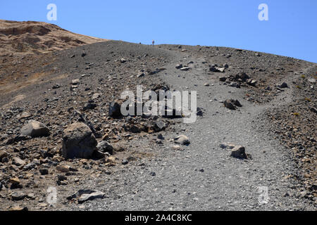 Footpath along the crater rim, Gran Cratere, Vulcano, Island, Aeolian Islands, Sicily, Italy. Stock Photo