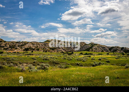 A panoramic view from the scenic drive at the North Unit of Theodore Roosevelt National Park in western North Dakota. Stock Photo
