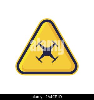 Drone Warning Sign Isolated On White Background. Yellow Triangle Caution Symbol Simple, Flat, Vector, Icon You Can Use Your Website Design, Mobile App Stock Photo