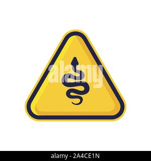 Rattlesnake Sign Isolated On White Background. Yellow Triangle Warning Symbol Simple, Flat Vector, Icon You Can Use Your Website Design, Mobile App Or Stock Photo