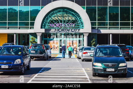 Porirua, New Zealand - September 17th, 2019: Exterior entrance to North City Plaza, Located in Porirua, North City has over 90 stores and is one of We Stock Photo