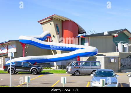 Porirua, New Zealand - September 17th, 2019: Exterior view of Te Rauparaha Arena's indoor aquatic centre located at 17 Parumoana Street. Stock Photo