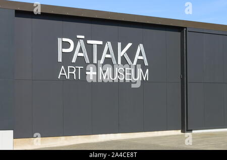 Porirua, New Zealand - September 17th, 2019: Exterior wall of Pataka, a contemporary art gallery showcasing Maori, New Zealand & international artists Stock Photo