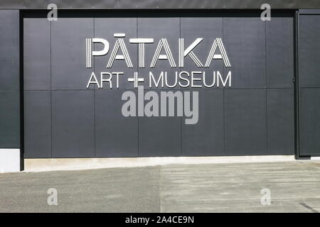 Porirua, New Zealand - September 17th, 2019: Exterior wall of Pataka, a contemporary art gallery showcasing Maori, New Zealand & international artists Stock Photo