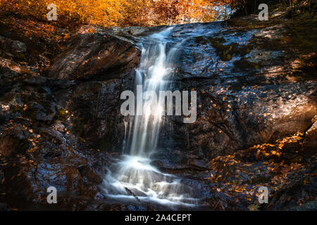 Fall landscape Long Exposure water fall in blue ridge parkway during sunset Stock Photo