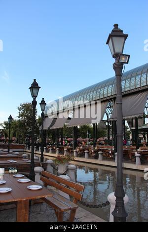 Outdoor restaurant in Chocolate Ville, Bangkok, Thailand Stock Photo