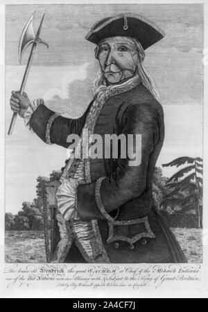 The  brave old Hendrick the great sachem or chief of the Mohawk Indians Stock Photo