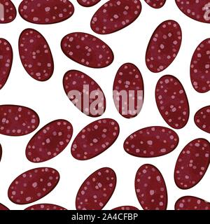 Sausage slice snack. Vector illustration. Seamless pattern background. Stock Vector