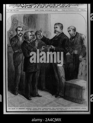 The death of President Garfield--Judge Brady administering the Presidential oath to Vice-President Arthur, at his residence in New York, September 20th Stock Photo