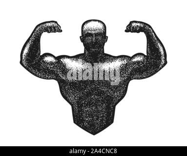 Gym, bodybuilding logo or label. Strong man with big muscles. Vector illustration Stock Vector