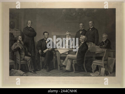 The first reading of the Emancipation Proclamation before the cabinet / painted by F.B. Carpenter Stock Photo
