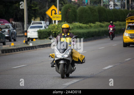 Chiangmai, Thailand -  October 10 2019: Flash Express and Logistics Mini Container Motorcycle. Photo at Road to chiangmai city. Stock Photo