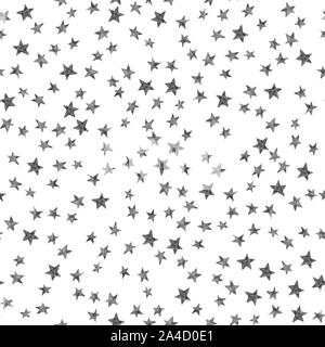 Starry sky seamless pattern with simple monochrome stars on white background. Watercolor doodle illustration. Water color star repeating pattern. Cons Stock Photo