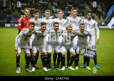 Tallinn, Estonia. 13th Oct, 2019. Players of Germany pose for photos before the UEFA Euro 2020 Qualifier Group C match between Estonia and Germany in Tallinn, Estonia, Oct. 13, 2019. Credit: Sergei Stepanov/Xinhua/Alamy Live News Stock Photo