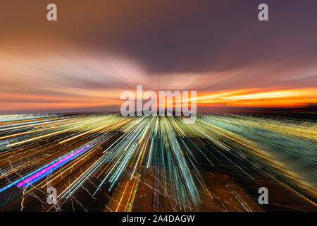 The Running focus to coastal city on colorful cloudy sky background in twilight time Stock Photo