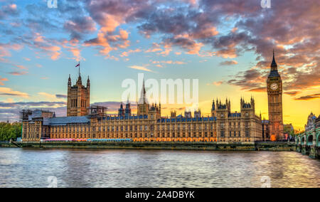 The Palace of Westminster in London at sunset, England Stock Photo