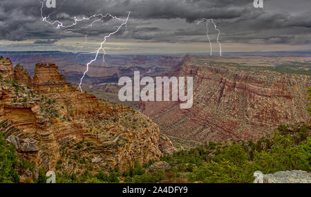 Lightning over Palisades Of The Desert and Grand Canyon, Arizona, United States Stock Photo