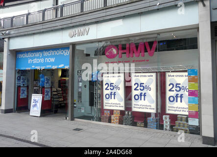 Photo Must Be Credited ©Alpha Press 066465 15/01/13 A HMV Store in Islington, North London on the day it has been announced it is to appoint an administrator, making it the latest casualty on the High Street and putting about 4,350 jobs at risk. Deloitte will keep HMV's 239 stores in the UK and the Republic of Ireland open while it assesses the prospects for the business and seeks potential buyers. The retailer, whose first store was opened in London's Oxford Street in 1921, has faced intense competition from online retailers, digital downloads and supermarkets in recent years. The company's t Stock Photo