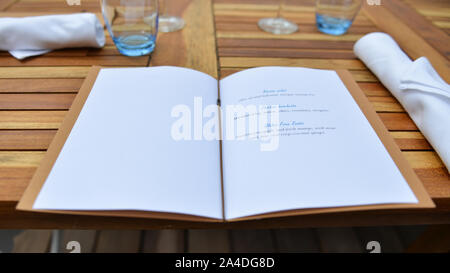 Open Lunch Menu on a table Stock Photo