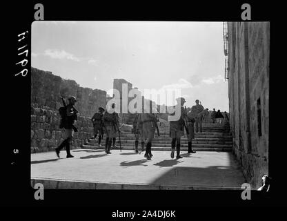 The raising of the siege of Jerusalem. Typical scene of troops in Old City before the lifting of curfew, along south wall Stock Photo