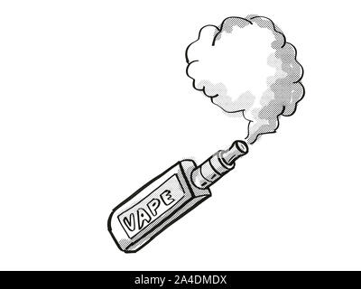 Tattoo cartoon style drawing illustration of a vape electronic