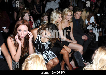 Photo Must Be Credited ©Kate Green/Alpha Press 076895 16/02/2013  Una Healy, Vanessa White, Mollie King, Pixie Lott and Oliver Cheshire at the Julien MacDonald Fashion Show during Autumn Winter 2013 London Fashion Week 2013 Stock Photo