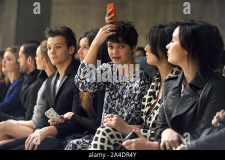 Photo Must Be Credited ©Kate Green/Alpha Press 076895 17/02/2013 Louis Tomlinson, Eleanor Calder, Pixie Geldof, Daisy Lowe and Demi Lovato at the Topshop Unique Fashion Show during Autumn Winter 2013 London Fashion Week 2013 Stock Photo