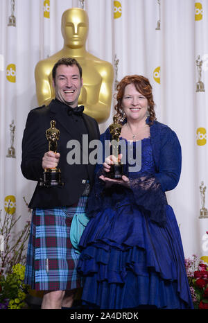 Photo Must Be Credited ©Karwai Tang/Alpha Press 076909 24/02/2013 Mark Andrews and Katherine Sarafian win Best Animated Feature Film for Brave at The 85th Academy Awards Oscars 2013 Pressroom held at The Dolby Theatre Hollywood Blvd Los Angeles California Stock Photo