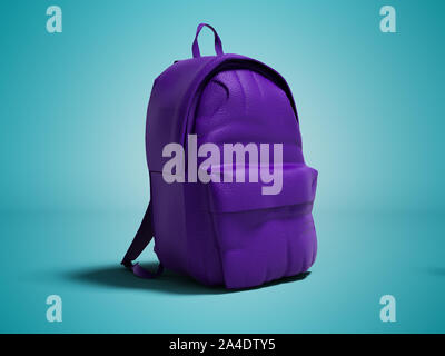 Modern purple leather backpack in school for children and teens left view 3D rendering on blue background with shadow Stock Photo