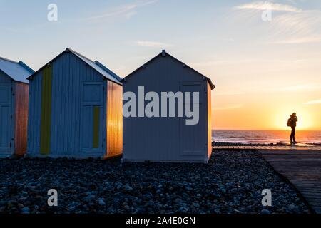 SUNSET, THE BEACH OF CAYEUX SUR MER, (80) SOMME, PICARDY, HAUTS-DE-FRANCE, FRANCE Stock Photo