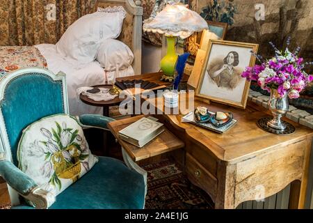 GEORGE SAND'S BEDROOM, CHATEAU OF BOUSSAC, (23) CREUSE, LIMOUSIN, NEW AQUITAINE, FRANCE Stock Photo