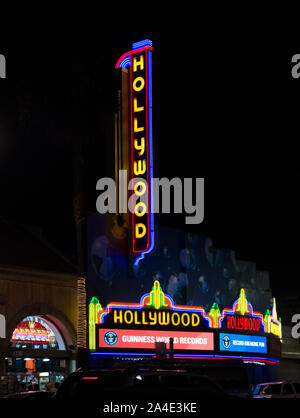 The theater-like Hollywood sign and marquee surmount the Guinness World Records museum on Hollywood Boulevard in the Los Angeles neighborhood of the same name Description: Former Hollywood Theatre movie theater, 6764 Hollywood Boulevard, Los Angeles Stock Photo