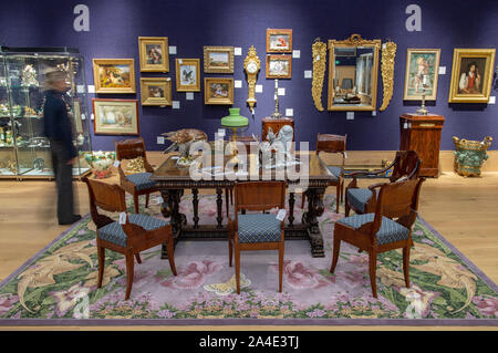 Bonhams, New Bond Street, London, UK. 14th October 2019. Contents of one of the most important private residences in Latvia, Villa Mündel in Riga, on view before their sale on 16 October. Credit: Malcolm Park/Alamy Live News.