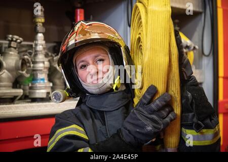 GAELLE COEUGNIET, FIREFIGHTER, EMERGENCY AND FIRE DEPARTMENT OF BRETEUIL-SUR-ITON (27), FRANCE Stock Photo