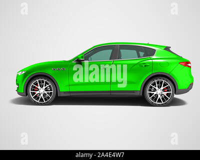 Modern green car crossover for business trips side view 3D render on ...