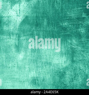 Abstract dark mint grunge texture with scratches, copy space. Banner. Trendy green and turquoise color. Concrete texture, stone background. Stock Photo