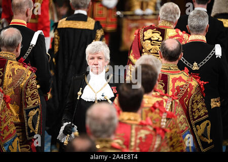 Lady Usher of the Black Rod Sarah Clarke during the State Opening of Parliament in the House of Lords at the Palace of Westminster in London. Stock Photo