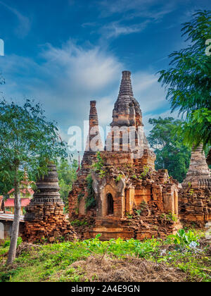 Shwe Indein Pagoda, a group of Buddhist pagodas in the village of Indein Stock Photo