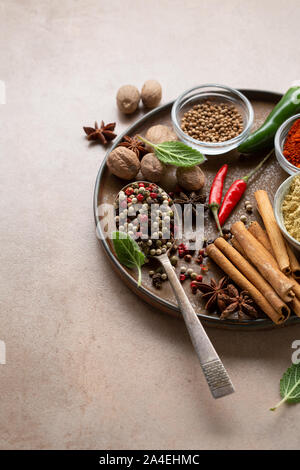 Composition of Spices and seasonings in bowls Stock Photo