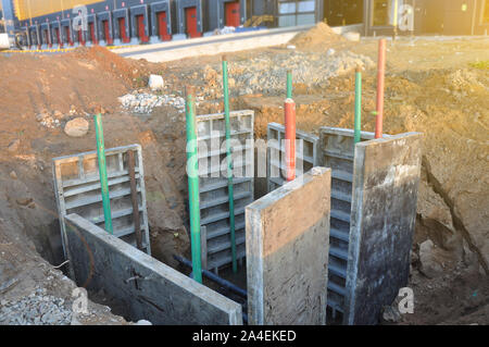 Industrial professional formwork for pouring concrete foundation. Stock Photo